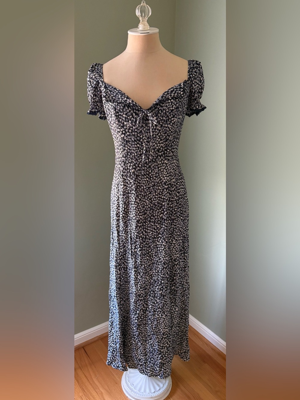 Reformation Navy Floral Smocked Midi Dress